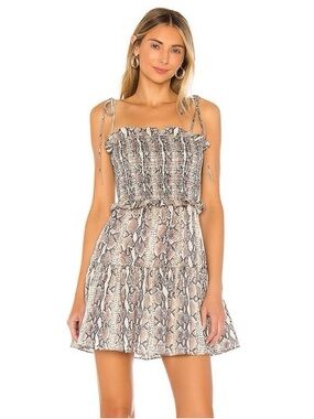 LPA Snake-Print Mini Dress in Beige and Black